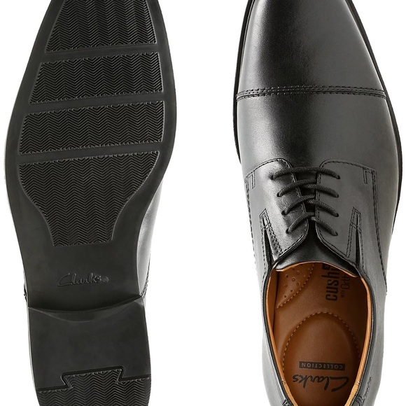 BRAND NEW - UNWORN - Clarks Men\'s Classic Black Leather Oxfords Tilden Cap main image 2